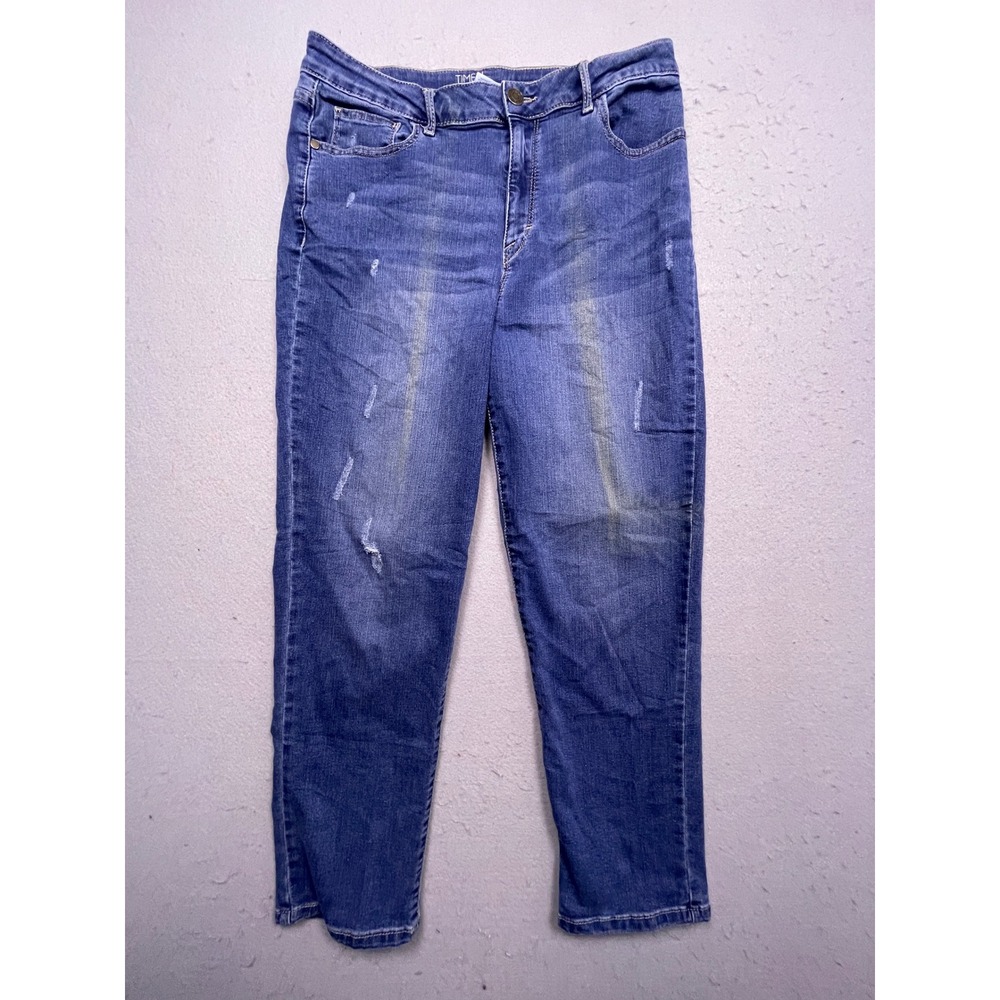 Time and Tru Straight Leg Denim Blue Distressed Size 14 Womens